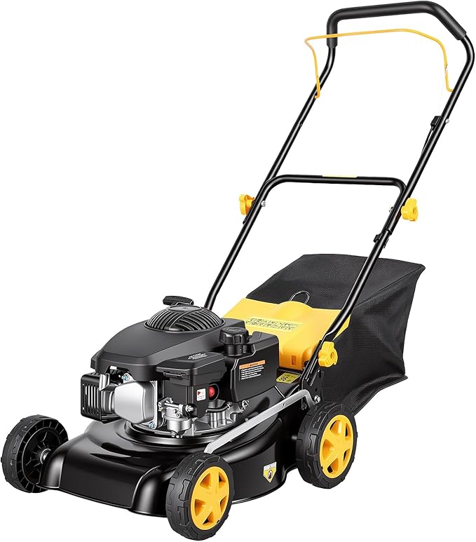 132cc Self Propelled Gas Lawn Mower, 16" Gas Powered Lawn Mowers with Powerful 4-Stroke Engine, 3-in-1 Gas Mower with 8-Position Height Adjustment,Foldable Push Mower for Yard, Yellow