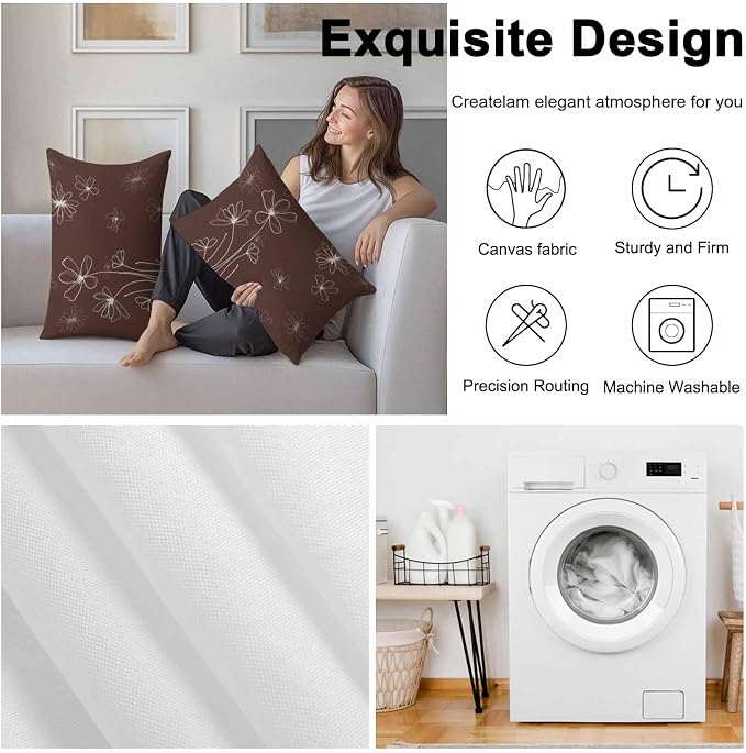 Lumbar Pillow Covers 20x12 Inch Set of 2, Brown Waterproof Outdoor Pillow Covers, Spring Flora Decorative Cushion Pillowcases for Couch, Sofa, Bed, Garden, Patio