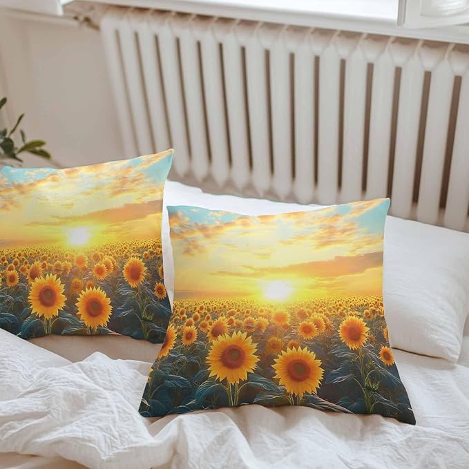 Summer Sunflower Waterproof Outdoor Pillow Covers Set of 2 Home Decor, Watercolor Pastoral Botanical Floral Pillowcase Patio Pillow Covers for Couch Bench Furniture Garden 26x26in