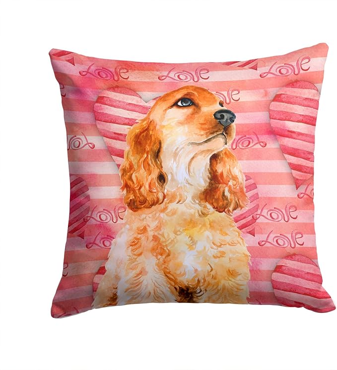 Caroline's Treasures BB9793PW1414 Cocker Spaniel Love Fabric Decorative Pillow, Red Machine Washable, Indoor Outdoor Decorative Pillow for Couch, Bed or Patio, 14Hx14W