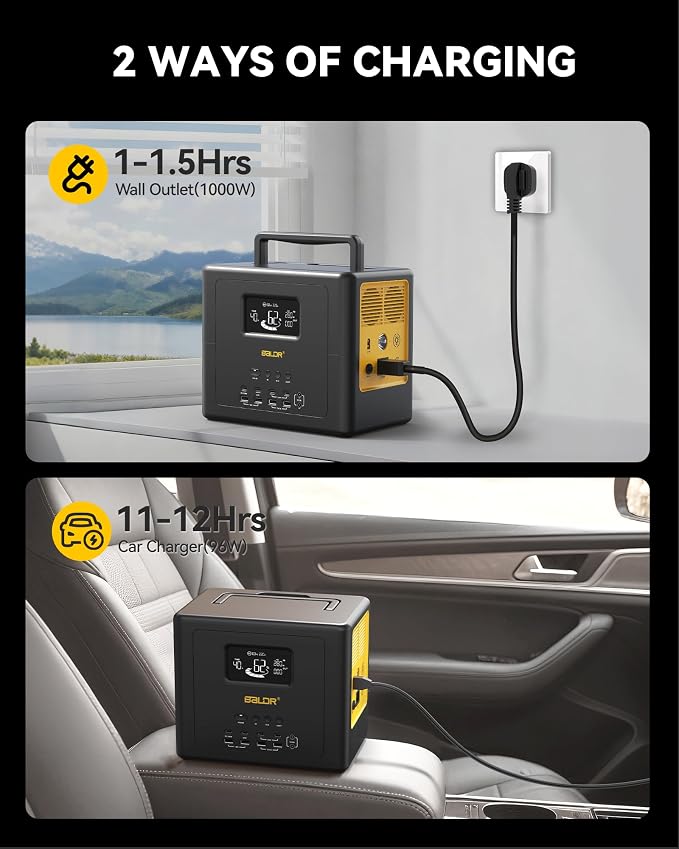 BALDR Portable Power Station 1042Wh Camping Lithium Battery Generator Fast Charging with AC Outlet 1200W Peak Power Bank for Home Backup Outdoor Emergency