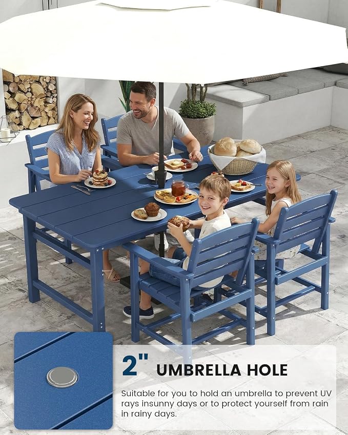 FOOWIN 5-Piece Patio Dining Sets Outdoor Table and Chairs HDPE Outdoor Dining Set with Umbrella Hole,Outdoor Furniture Dining Set for 4 Blue