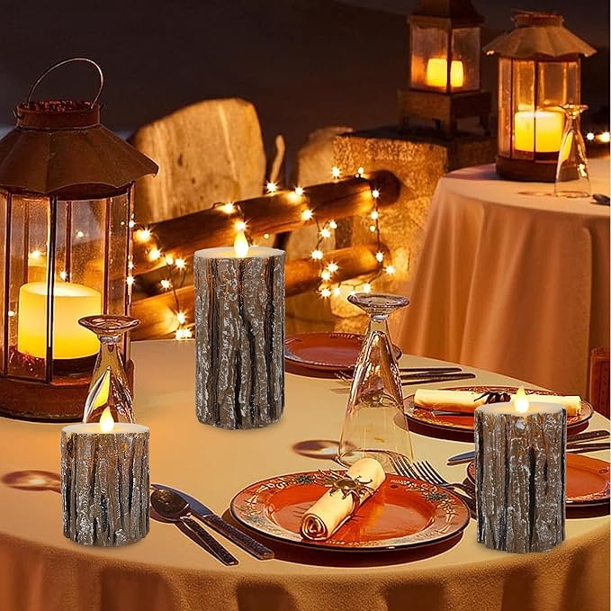 Vinkor Flameless Candles Battery Operated Candles Real Wax Pillar LED Candles with 10-Key Remote and Cycling 24 Hours Timer (Birch Effect 4" 5" 6")