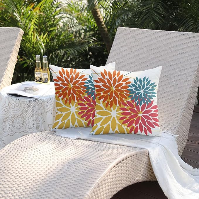 DFXSZ Pack of 2 Outdoor Waterproof Throw Pillow Covers 20x20 Orange Yellow | Polyester Spring Summer Fall Floral Decorative Cushion Cases(NO INSERT),For Couch Patio Funiture Garden Home Decor