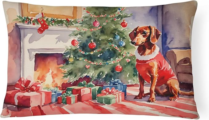 Caroline's Treasures DAC2641PW1216 Dachshund Cozy Christmas Throw Pillow Machine Washable, Indoor Outdoor Decorative Pillow for Couch, Bed or Patio, 12HX16W