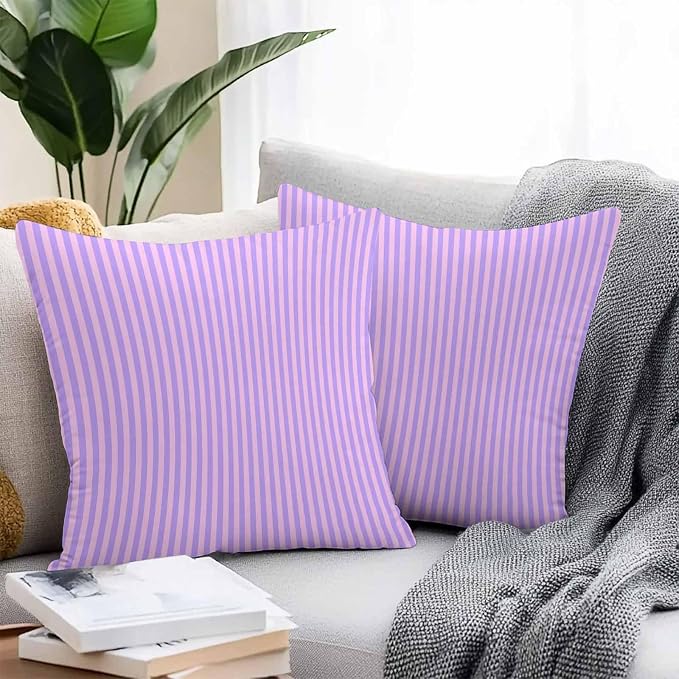 Throw Pillow Covers 24x24 Inch Set of 2, Purple Pink Waterproof Outdoor Cushion Covers, Geometric Vertical Striped Solid Rainbow Decorative Pillowcases for Couch, Sofa, Bed, Garden, Patio