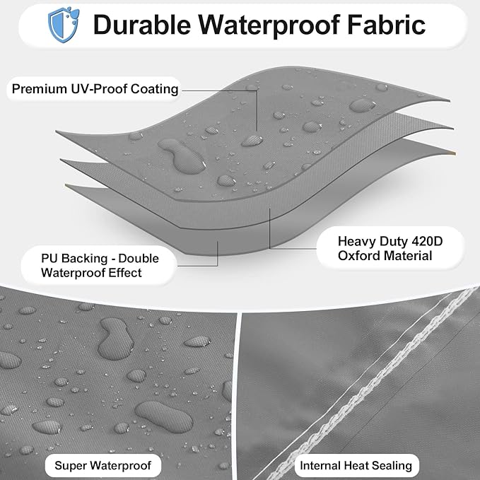 OutdoorLines Outdoor Waterproof Patio Ottoman Covers - Rectangle UV-Proof Patio Side Table Cover Windproof Heavy-Duty Furniture Covering Protector 34L x 24W x 17H Inch, Grey