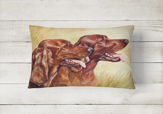 Caroline's Treasures CDCO0225PW1216 Irish Setters Canvas Fabric Decorative Pillow Machine Washable, Indoor Outdoor Decorative Pillow for Couch, Bed or Patio, 12HX16W