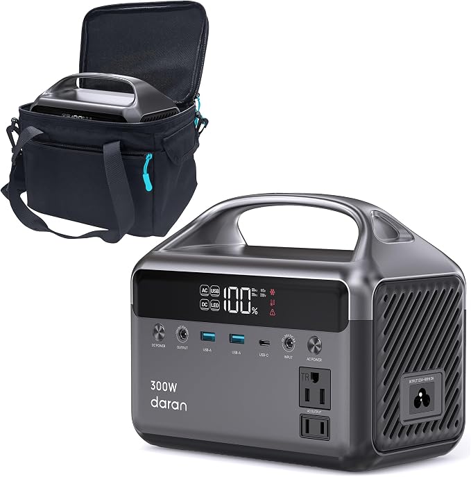 Portable Power Station 300W, 192Wh LiFePO4 Battery Solar Generator with Carry Bag & 2 AC Outlets 110V/ 600W Surge, Power Bank Fast Charging AC DC USB Ports for Laptop, Camping, Home Ues, Emergency