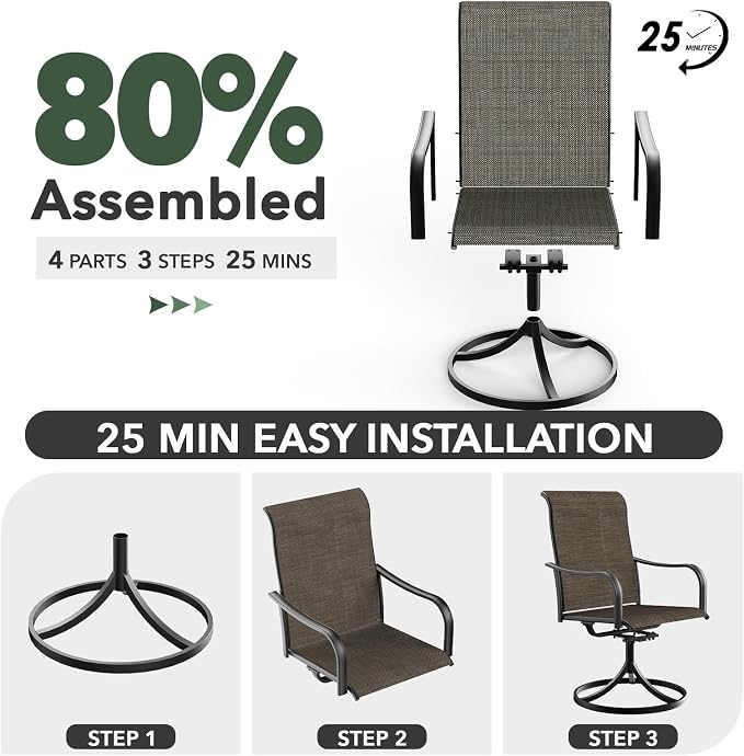 Anmutig 3 Piece Small Outdoor Set, 27.5 Inch Patio Round Table with 2 Tan Grey Swivel Rocker Chairs - Style2