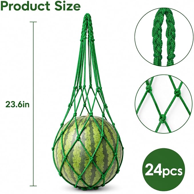 24 Pcs Watermelon Hammocks for Garden Trellis, Heavy Duty Melon Support Nets, Reusable Hanging Fruit Slings for Watermelon, Pumpkin, Cantaloupe, Squash and Vertical Gardening