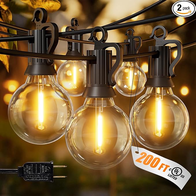 Brightown Outdoor String Lights, 200FT 100+2 G40 Bulbs Shatterproof Patio Lights, IP65 Waterproof Dimmable Hanging Connectable Globe LED Outdoor Lights for Backyard, Bistro, Porch, Deck, Balcony | IP65 Waterproof Dimmable Hanging Connectable Globe LED ...