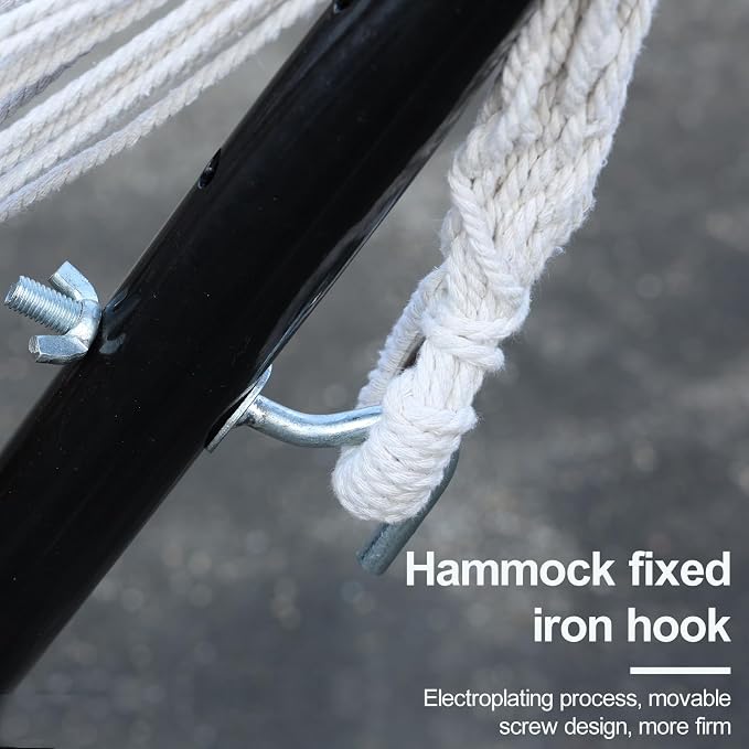 Double Hammock with Space Saving Metal Stand, 440 lb Capacity, Premium Striped Camping Hammock Portable for Outside, Carry Bag Included