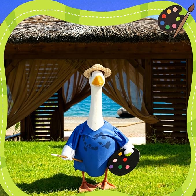Painter Porch Goose Outfit Back to School Classroom Decor Artist Goose Clothes for 23" High Cement or Plastic Geese Costume for Yard Lawn Outdoor Garden Patio Statue Duck Dress Holiday Birthday Decor