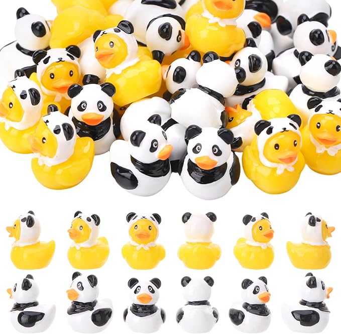 30 Pcs Panda Ducks, Mini Panda Resin Ducks Bulk, Fun Printed Toy Figures for Birthday Party Favors, Themed Decor, Kids Gift Collection (Panda)