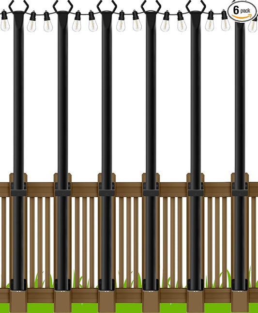 LETIANPAI 6 Pack String Light Poles,5 Ft Metal Poles with Fence Bracket for Outdoor String Lights,Outdoor Light Poles with Fork,Poles/Post/Stand for Outside