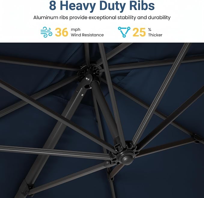 Wisteria Lane 6 Pieces Aluminum Patio Furniture Set with Umbrella, All Weather Oversized Outdoor Furniture Set with Deep Seat and Back Cushion, Patio Conversation Sets with Wide armrest, Blue & Navy