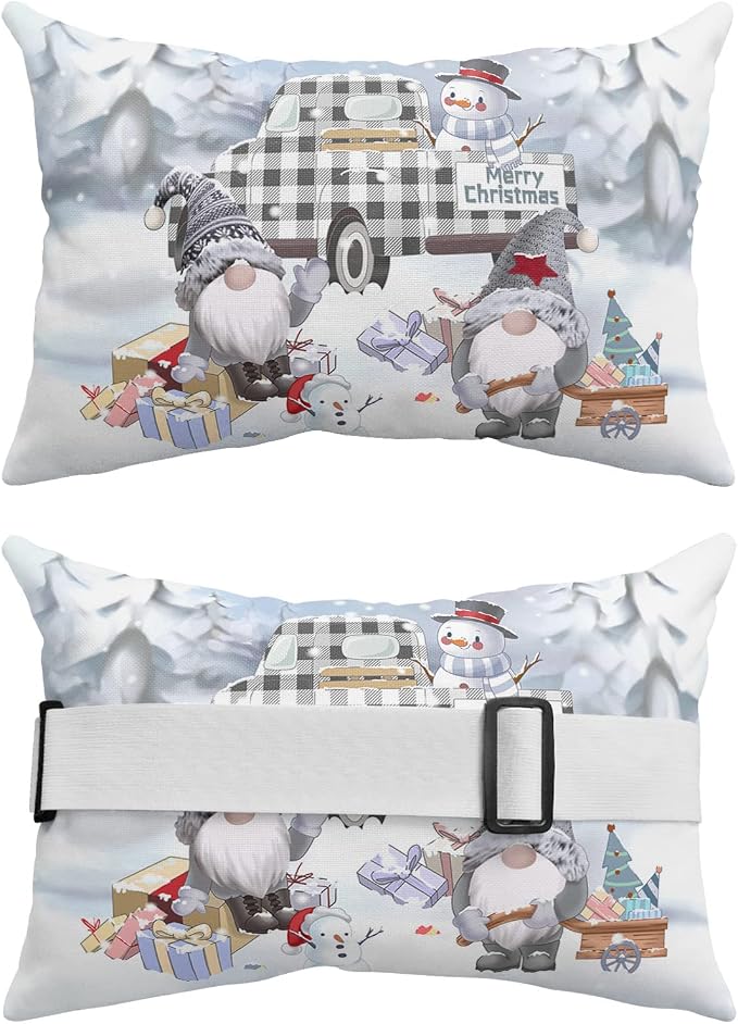 Outdoor Pillows Covers with Inserts Christmas Snowman Winter Snow Gnomes Waterproof Recliner Pillow with Adjustable Strap Throw Pillows for Patio Furniture Pool Lounge Chair, 11x16 inch, 1PCS