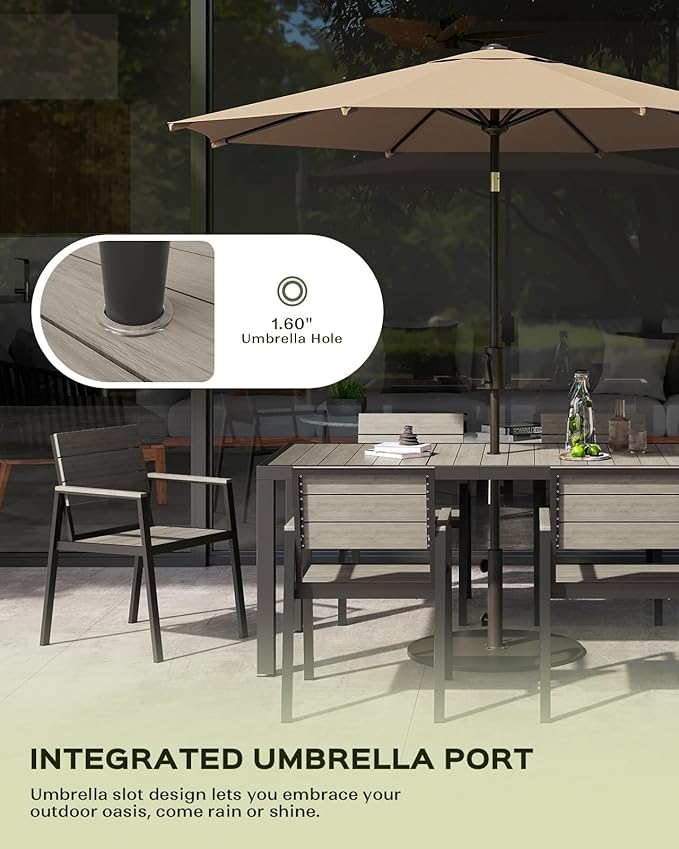 Vexwalx 7-Piece Outdoor Dining Set, Aluminum Dining Table Set for 6, Patio Table and Chairs Set with Umbrella Hole, All Weather HDPS Outdoor Table and Chairs for 6 (Gray)