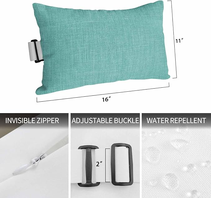 Teal Outdoor Lumbar Pillows 11x16 Set of 2, Farmhouse Burlap Solid Green Color Modern Linen Texture Waterproof Throw Pillow Covers with Insert, Decorative Pillowcase Cushion for Couch Sofa Bed
