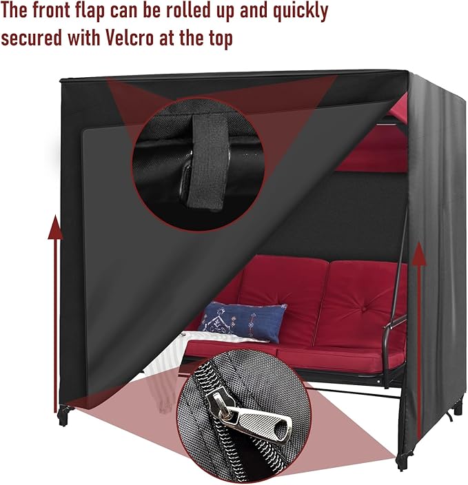 Outdoor Swing Cover Triple Seater Hammock Cover for Porch Swing Canopy Glider Chair and Other Patio Furniture Covers All Weather Protection (Black, 87L x 49W x 67H)
