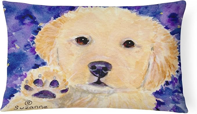 Caroline's Treasures SS8903PW1216 Golden Retriever Canvas Fabric Decorative Pillow Machine Washable, Indoor Outdoor Decorative Pillow for Couch, Bed or Patio, 12HX16W