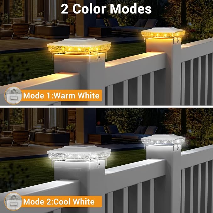 btfarm 4x4 Solar Post Cap Lights Outdoor, 2 Modes 16 LED Fence Deck Post Lights, 8 Pack Waterproof White Solar Powered Lighting Outside Fit 4x4 3.5x3.5 Wooden/Vinyl for Porch Patio Garden