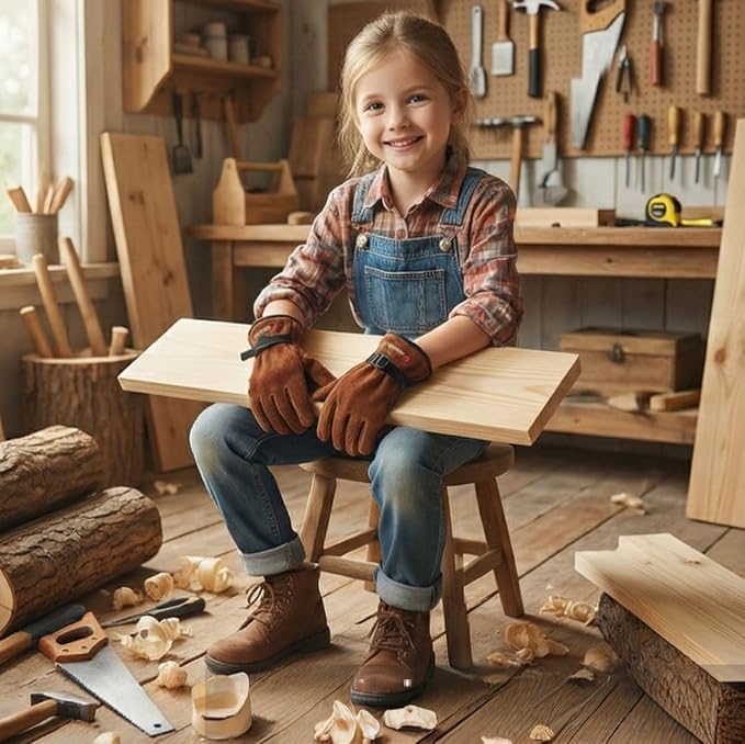 Kids Leather Work Gloves Age 2-15, Extra Soft Deerskin Suede (Brown, 4-6Y) | Flexible Breathable Lightweight Toddler Genuine Leather Gloves for Outdoor Activities, DIY, Planting, Hiking, Painting