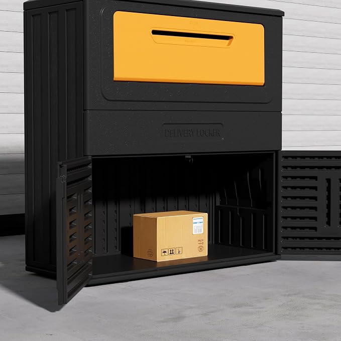 Mrosaa Package Delivery Boxes for Outside,Resin Anti-theft Lockable Package Delivery Box,Waterproof Deck Box for Porch, House, Curb, Patio,Bakcyard