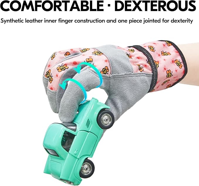 Vgo... 1-Pair Age 3-4 Kids Gardening Gloves,Children Yard Work Gloves,Soft Safety Outdoor Playing Gloves(Size XS, Blue Plane, KID-MF3561)