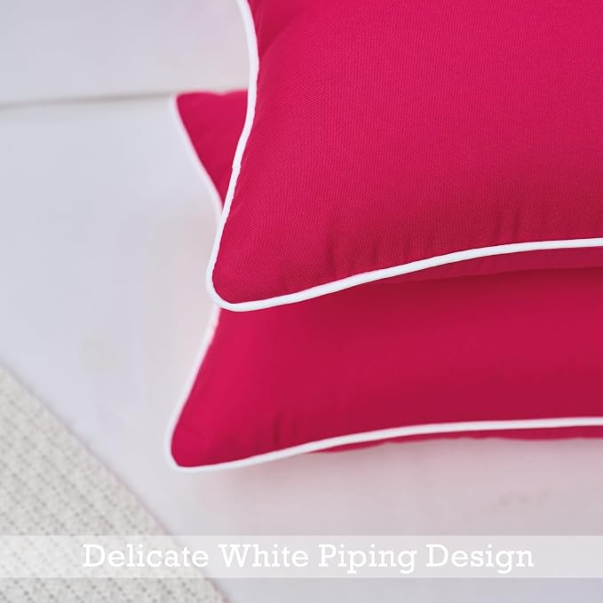 LIGICKY Pack of 2 Hot Pink Outdoor Waterproof Throw Pillow Covers Decorative White Edge Rectangle Pillows Cushion Case Outside Pillowcase for Patio Couch Tent Sunbrella (12x20 inch)