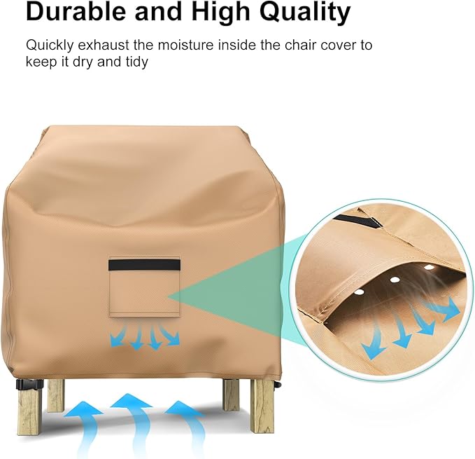 Patio Chair Covers for Outdoor Furniture Waterproof 2 Pack, Lawn Chair Covers 600D Heavy Duty Oxford Cloth, Large Covers for Lounge Lawn Deep Seat 29" W x 30" D x 36" H-Brown