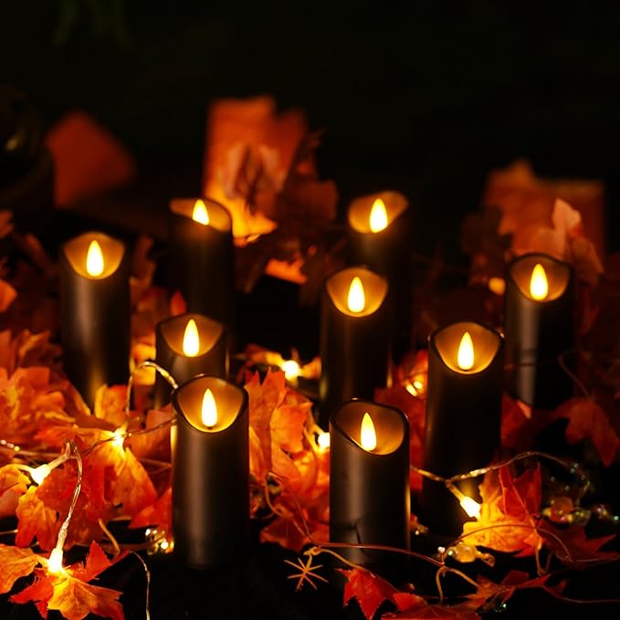 Homemory Black Flameless Candles, Halloween Candles, Battery Operated Candles, LED Pillar Candles with Remote Control and Timers, Set of 9