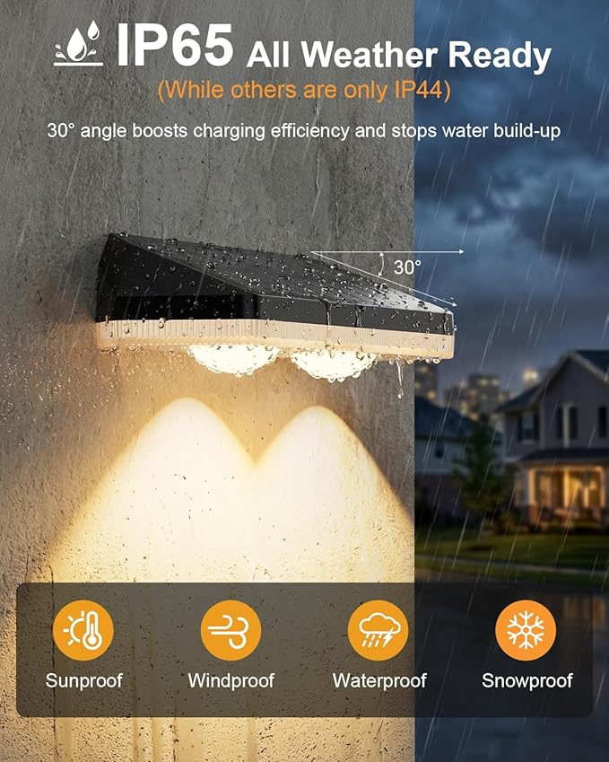 Solar Fence Lights Outdoor,3000/4500/6000K 13 Mode, 2 Pack Fence Lights Solar Powered with Ultra-Bright Lens IP65 Waterproof,Solar Wall Light for Backyard/Step/Patio/Deck/Stair/Railings