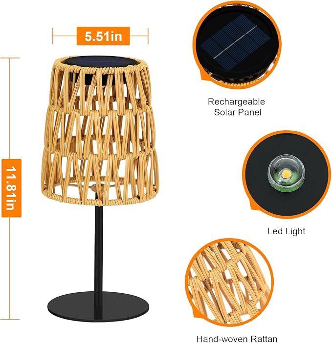 1PCS Outdoor Solar Lantern Waterproof : Rechargeable LED Table Lamp for Garden Yard,Solar Lights Outdoor Cordless Table Rattan Lamp, Small Deck Lamp for Balcony Patio,Gift for Women Mothers