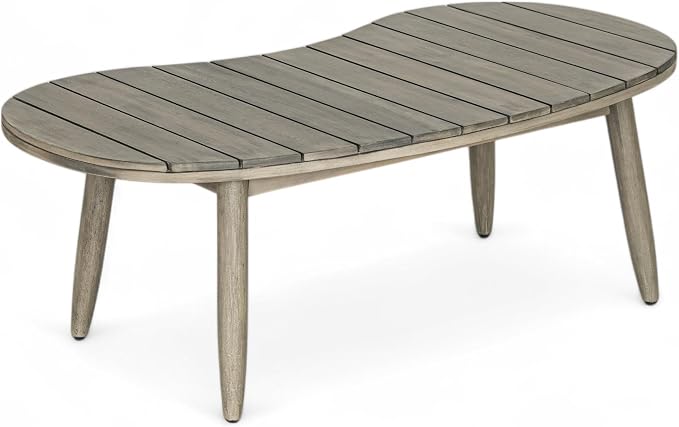 Merax 2-Piece Acacia Wood Patio Loveseat Set with Coffee Table | Grey Acacia Frame, Woven Rope Loveseat, Thick Beige Cushions, Arc Coffee Table For Porch, Garden, Backyard Or Balcony