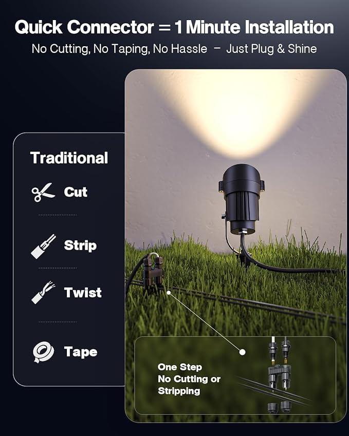 HIBOITEC Spotlights Low Voltage Landscape Lighting with Connectors 600LM 2900K Landscape Lights Kit 12-24V AC/DC IP65 Waterproof for House Yard Trees Garden Outdoor 2Packs