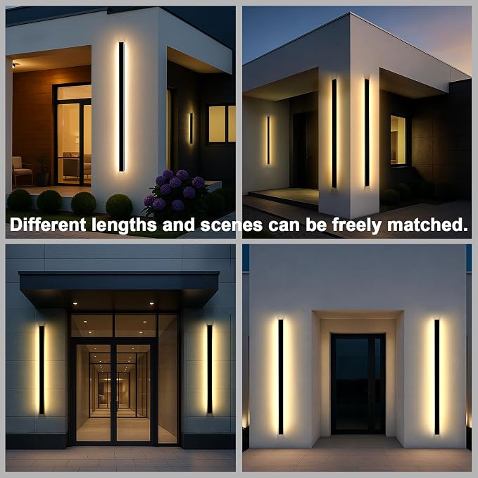 Modern Outdoor Wall Lights 92.5 Inch, 3000K Linear Exterior Wall Light Wall Mount, IP65 Waterproof Long Wall Sconce Light for Front Door, Garage (2 Pack, Black)