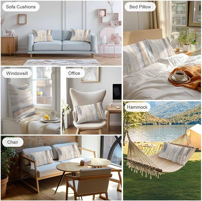 Abstract Retro Mottled Texture Outdoor Pillow Covers 20x12in Pack of 2 Waterproof Pillowcase Vintage Distress Style Decorative Throw Cushion Case for Patio Couch Sofa