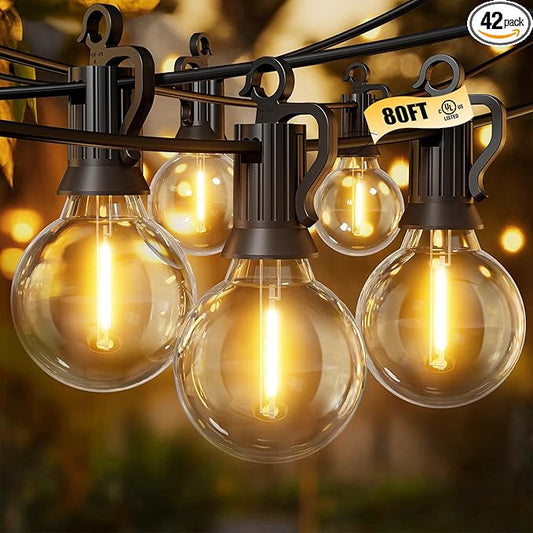 Brightown Outdoor String Lights, 80FT 40+2 G40 Bulbs Shatterproof Patio Lights, IP65 Waterproof Dimmable Hanging Connectable Globe LED Outdoor Lights for Backyard, Bistro, Porch, Deck, Balcony | IP65 Waterproof Dimmable Hanging Connectable Globe LED Ou...