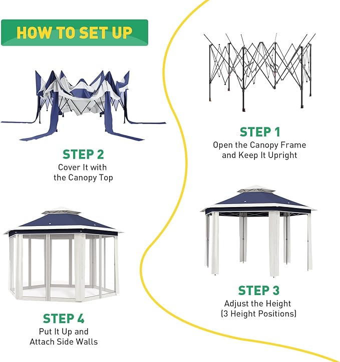 Pop Up Canopy Tent 13x13 Ft Instant Gazebo with Mosquito Netting Enclosure, Adjustable Outdoor Gazebo for Patio, Garden & Backyard Use with UV Protection & 3 Heights (Blue Lightgrey, 13 ft x 13 ft)
