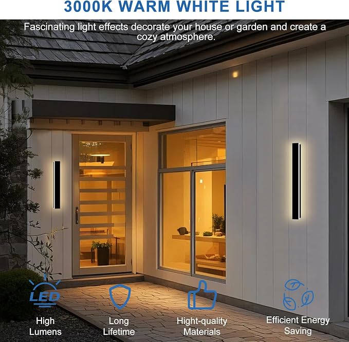 Modern Outdoor Wall Lights 2 Pack 31.5inch Long Outdoor Sconce Light | Outdoor Light Fixtures Wall Mount LED 3000K Linear Exterior Sconce IP65 Waterproof Outside Light Fixtures for House Garage