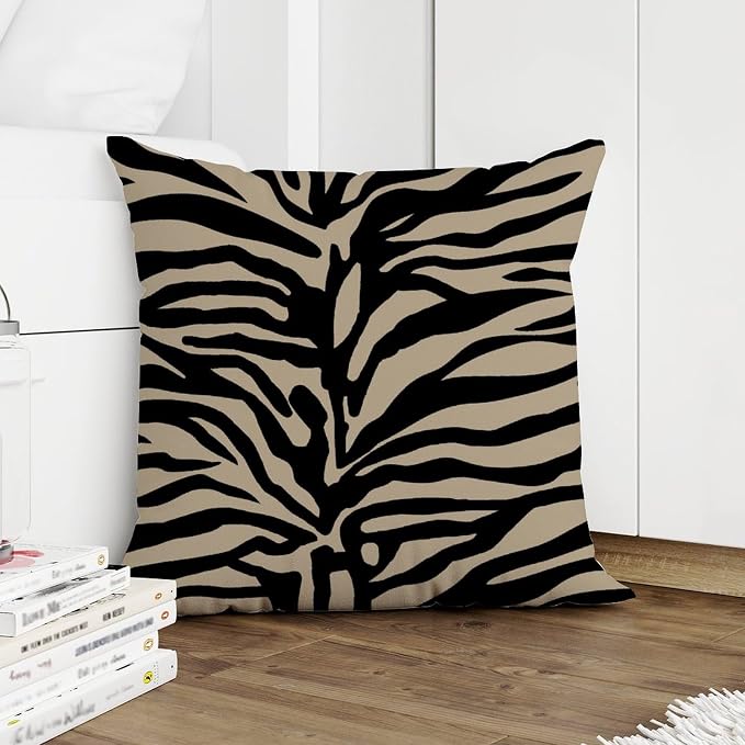 Cushion Cases Tiger Print Black Light Brown Cushion Cover Rustic Animal Tiger Print Pillow Cover Accent Modern Decorative Pillow Covers for Sofa Bed Chair Car 22x22 in