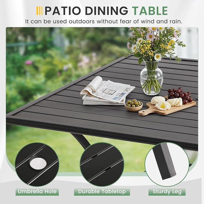 LVUYOYO 7-Piece Outdoor Patio Dining Set, Textilene Swivel Chairs & Rectangular Table Set, All-Weather Table and Chairs Set with Umbrella Hole for Backyard, Garden,Balcony,Porch (Brown)