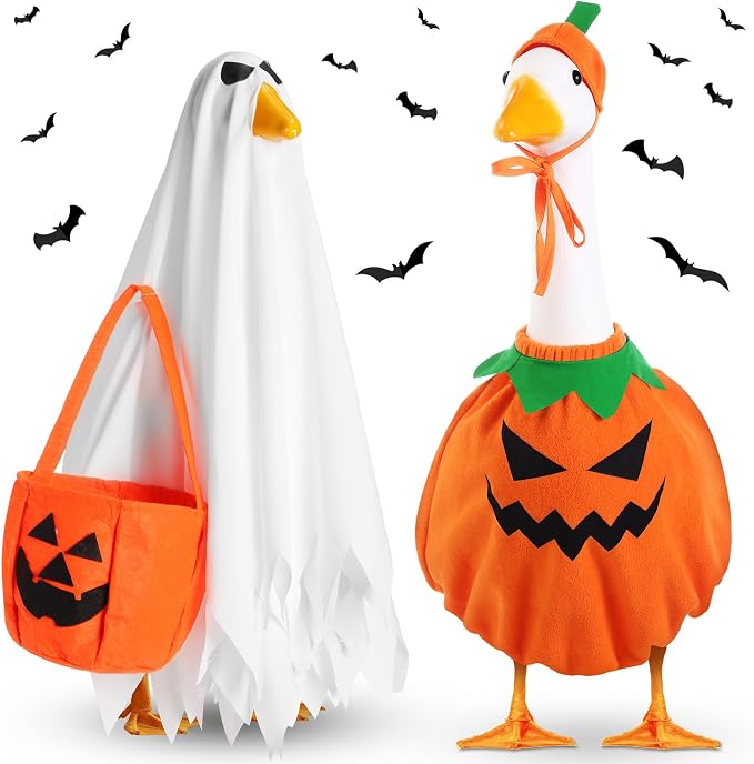 2 Set Halloween Goose Outfit Lawn Porch Goose Cloths Plastic Clothing Fall Halloween Outfit for 23 Inches Outdoor Patio Yard Lawn Art Decoration