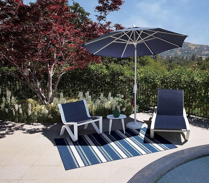 Treasure Garden 9-Foot Patio Umbrella - Outdoor Furniture Market Umbrella – Auto Tilt – Bronze Aluminum Frame (Obravia, Navy)