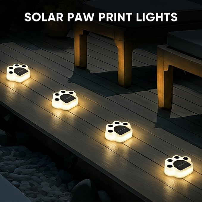Solar Paw Print Lights 4 Pack, Outdoor Waterproof Solar Garden Lights, Lawn Patio Pathway Decorative Lights, Pet Dog Lovers Gifts for Women Mom Mother's Day