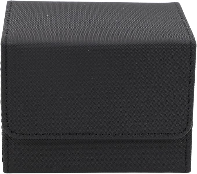 Zunate Card Deck Box for Tarot or Game Cards, Large Capacity PU Leather Storage Box/Cover with Magnetic Flap Lid, Holds 100 Cards, Soft Felt Lining, Black Finish (Black)