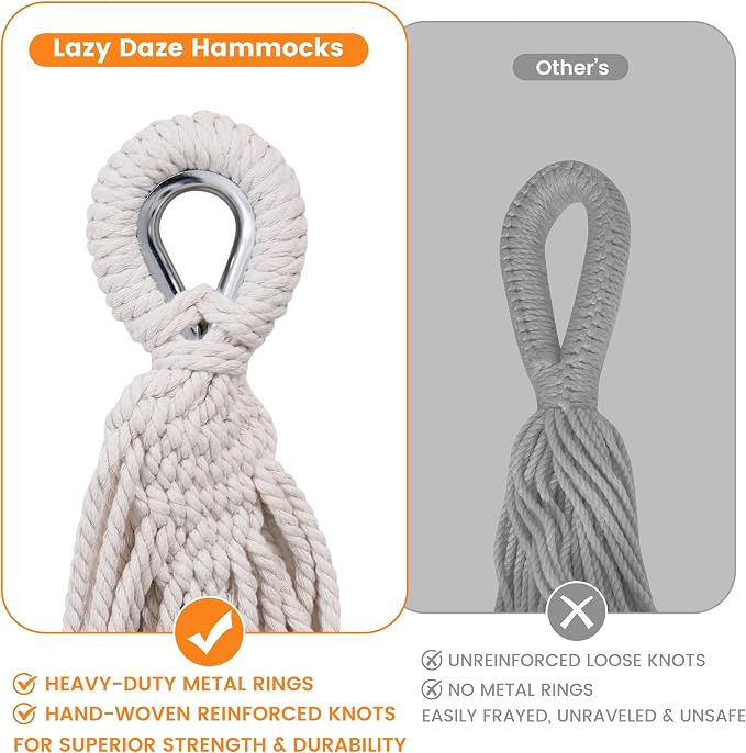 Lazy Daze Hammocks Double Brazilian Cotton Hammock, Extra Large Portable Outdoor Camping Hammock with Tree Straps & Travel Bag for Backyard Patio Poolside Indoor, 550lbs Capacity, Red Stripe