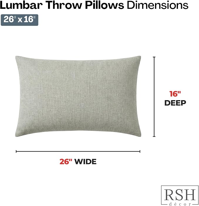 RSH DECOR: Designer Select Sunbrella 26" x 16" Lumbar Throw Pillows Set of 4 | Water and Fade-Resistant Performance Fabric | Indoor Outdoor Accent Pillows | Made in USA (Canvas Granite)